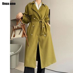 Trench Coats Femme Coat à lacets à double poitrine simple 2024 Spring Automne Spring Wild Elegant Long Breaker Extérieur