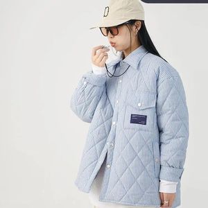 Trenchs de femmes manteaux simples chemise à rayures élégante veste col rabattu simple boutonnage Argyle manteau matelassé automne hiver 2024 coréen