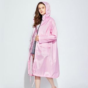 Trenchs de Femmes Simple Mode Solide Couleur En Plein Air Cape De Pluie Manteau Adulte Lâche Coupe-Vent Imperméable Coupe-Vent Longue Veste À Capuche