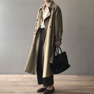 Gabardina para mujer, gabardina larga con cinturón de un solo pecho, gris, caqui, espalda de otoño, abrigo informal a prueba de lluvia de gran tamaño para mujer 230211