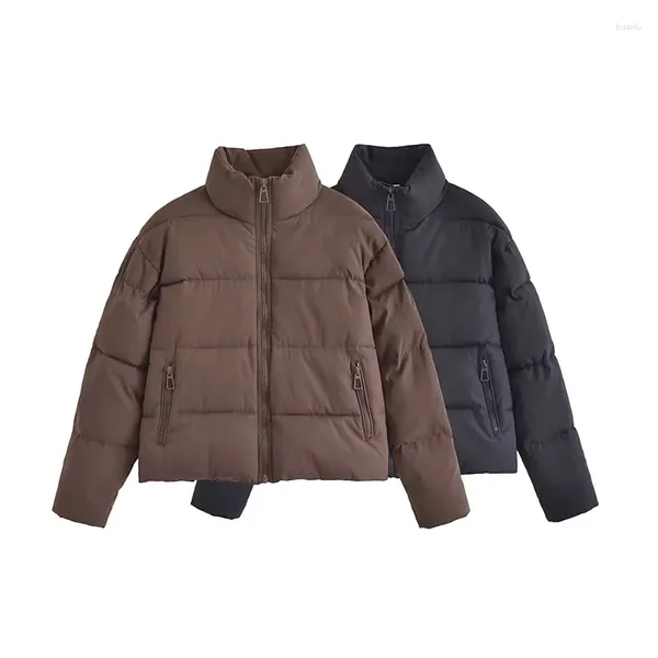 Trenchs de femmes SLTNX manteau matelassé pour femmes 2023 hiver col montant avant veste à glissière vêtements d'extérieur dames épais chaud solide