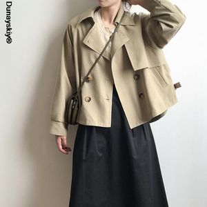 Women's Trench Coats Solid Long Mouw Crop Jacket Vrouwen Dubbele Breasted Asymmetrische Hem Chic Veste Femme Herfst Lente 2021 Mujer