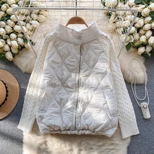 Trenchs pour femme - Pull tricoté épais et solide - Veste en coton patchwork pour l'automne et l'hiver - Manteau ample avec fermeture éclair à boutons - Manches longues - Polyvalent