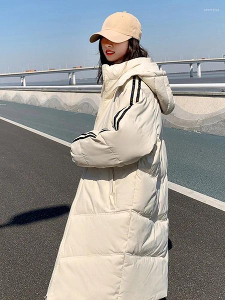 Trenchs de femmes manteaux solides femme longue veste rembourrée à capuche col rabattu chaud genou longueur manteau ample hiver coréen épais femme chic
