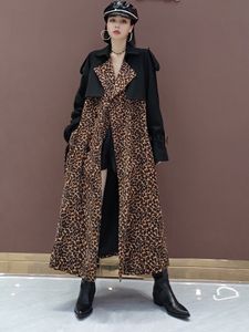 Femmes Trench Coats printemps 2023 mode femme long manteau poussière léopard ensemble cultiver montrer mince grands chantiers robe 230329