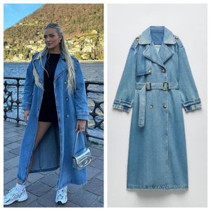 Trenchs femme printemps et automne manteau avec ceinture ample mi-long Double boutonnage Denim