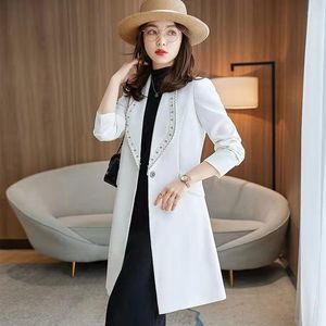 Trench femme printemps et automne XS-3XL coupe-vent femmes manteau 2023 veste vêtements long mince diamant femme vestes noir