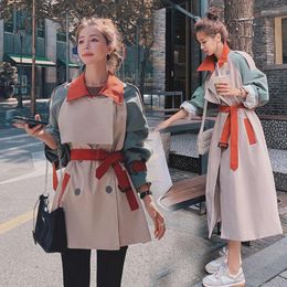 Damesgeul Lagen Spring herfst jas mode patchwork vrouwen windjager slanke riem dubbele borsten overjas groot formaat dames