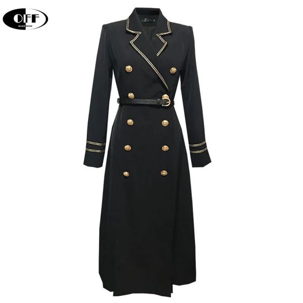 Trenchs Femme Printemps Automne Double Boutonnage Mi-Long Trench Coat Femmes Noir Slim Revers Slim Fit Manteaux De Mode Élégant Rayure Vêtements D'hiver 230927