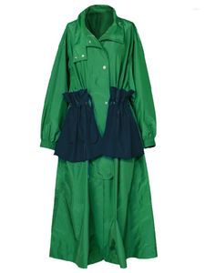 Trenchs pour femmes printemps automne extra long manteau vert surdimensionné pour les femmes avec de grandes poches cordon de luxe designer de mode