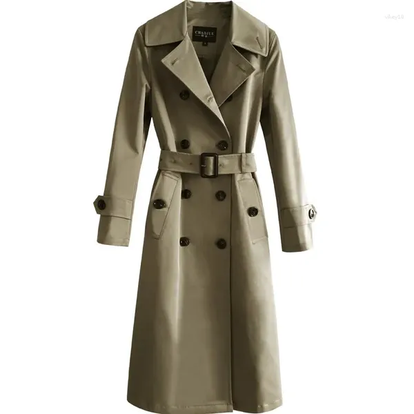 Gabardinas para mujer Primavera Otoño Vintage Khaki Abrigo negro Mujeres Casual Estudiante Cortavientos suelto Cinturón largo Doble pecho Abrigo Mujer