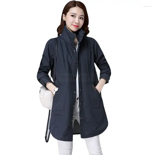 Trenchs de femmes manteaux printemps automne coupe-vent manteau femmes coréen long jeune lâche mode bleu marine haute qualité pardessus B286