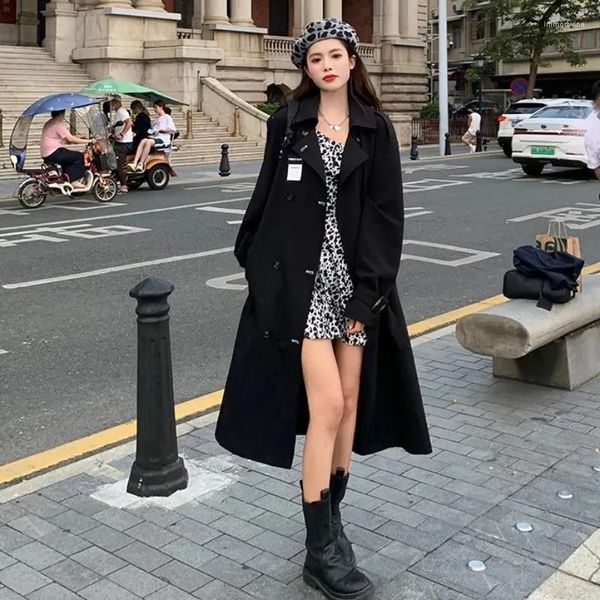 Trench Coats Femme au printemps Automne femme longue manteau noir mode coréen streetwear style lâche décontracté élégant mince briseur