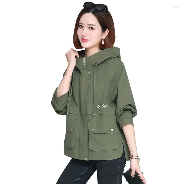 Gabardinas de mujer Abrigos Primavera Otoño Mujeres Cortavientos 2023 Suelto Coreano Femenino Casual Herramientas Outerwear Outerwear Ladies Abrigo con capucha Top corto