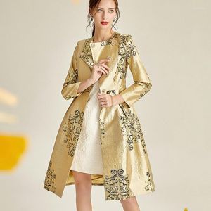 Trenchs pour femmes printemps automne 2022 femmes femme 5xl mince Dobby Floral doré manteau coréen fleur taille haute pour femme femmes