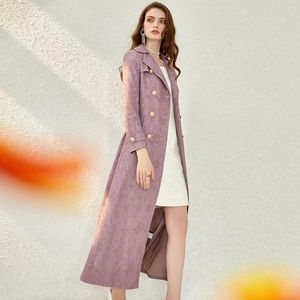 Trench Coats Femme Femme Femme Elegant Dobby Floral Purple Long Mabin Femme Automne Slim Lace Outwear