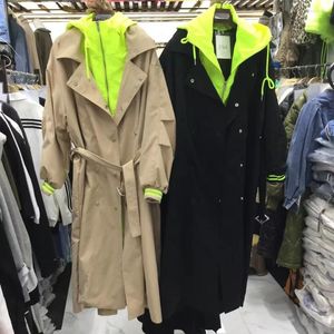 Gabardinas de mujer Abrigos de primavera Abrigo con capucha Coreano Caqui Largo Mujer Trenchcoat Abrigo Ropa de otoño Femme Cortavientos Gabardina Mujer