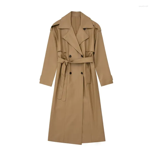 Trench-coat en cuir PU pour femmes, manteaux à revers, manches longues, ceinture à Double boutonnage, coupe-vent ample et polyvalent, fausse veste de printemps