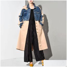 Trench Coats Femme Spring New Windbreaker Fashion Fashion Abèle Long Manche à manches longues Split Joint de grande taille Loose Taille