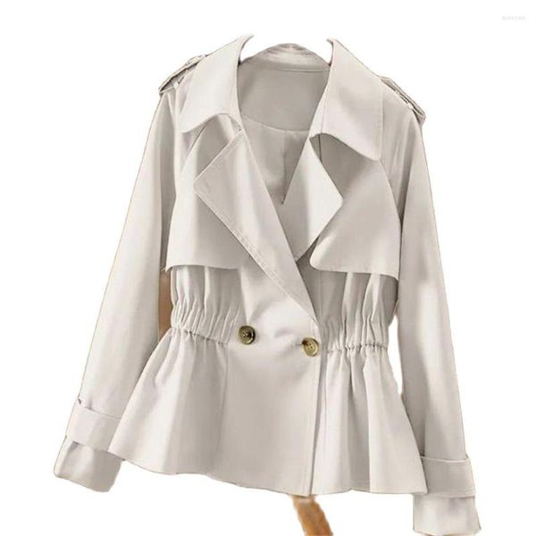 Femmes Trench Coats Printemps Court Doux Faux Cuir Manteau Pour Femmes Raglan Manches Cordon Revers Double Boutonnage Tops Automne Survêtement Mince