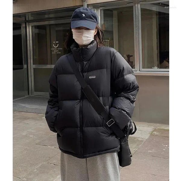 Trenchs de femmes manteaux col debout veste courte en coton pour femmes en 2024 petit et facile à porter design pain épaissi noir