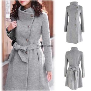 Trenchs Femme Élégant Bar Hiver Femmes Laine Trench-Coat À Manches Longues Revers Mince Manteaux De Laine Simple Boutonnage Ceintures Ceintures Pardessus Mélange Manteau YQ231031