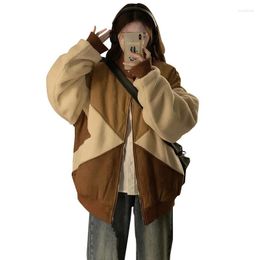 Trenchs de femmes manteaux en daim agneau double couleur patchwork baseball coton veste femmes hiver épaissi chaud décontracté vintage mode vêtements d'extérieur