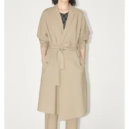 Damen-Trenchcoats, Anzugkleid für Frauen mit stilvollem Revers und Bund, Khaki-Mantel