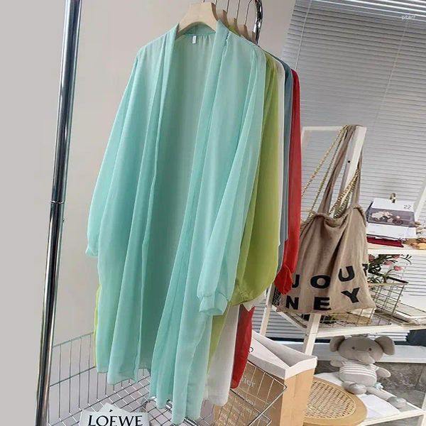 Trench Coats Femme Summer Kimono Open Front Long Mancolis Sun Protection Sun Shirt Murffon Color Couleur Veste E318