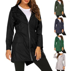 Gabardina para mujer, chaqueta cortavientos de verano para mujer, chubasquero de estilo básico, bolsillos con cremallera, cortavientos de manga larga con capucha, senderismo, ropa al aire libre