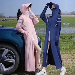 Trenchs de femmes Manteaux de protection solaire Long Manteau Vêtements Femmes UPF50 Prévenir UV Ray Skin Jacket Bande réfléchissante Tente de voyage Camping