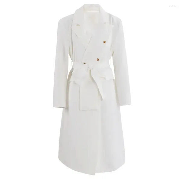 Trench Coats Femme Superaen 2023 Automne White Design Spliced ​​Wind Breaker déconstruit Double Butted Lace Up Coat