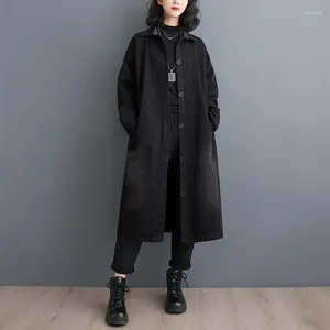 Trenchs de femmes SuperAen 2024 Printemps Casual Loose Denim Long Manteau Robe noire pour les femmes