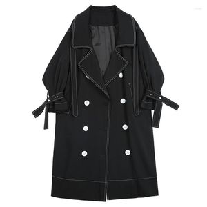 Trenchs de femmes manteaux superaen automne manteau 2023 style coréen double boutonnage noir chic femmes longues