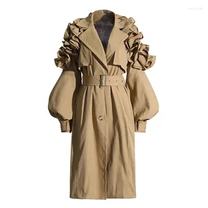 Trenchs de femmes SuperAen Mode Long Manteau 2023 Manches à revers Couture à volants pour femme