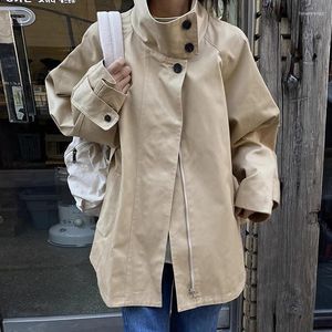 Trenchs de femmes SuperAen coréen chic automne hiver style rétro col montant cape design grandes poches manteau ample pour les femmes