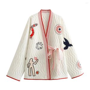 Trenchs pour femmes Manteaux de coton doux motif brodé doux cardigan à lacets manteau de coton mince pour les femmes automne et hiver style kimono 7521809
