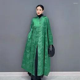 Gabardinas de mujer Temperamento Estilo chino Abrigo largo Mujer Otoño Cortavientos Color sólido Casual Cardigan suelto Gabardina Para Mujer
