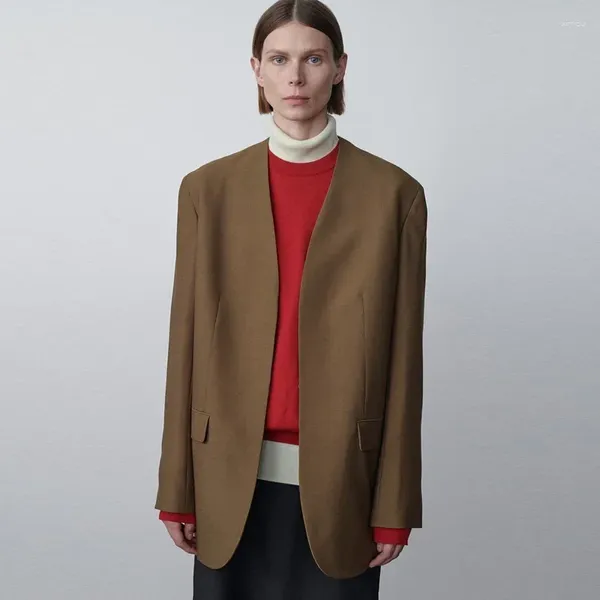 Gabardinas para mujer The Row 2023Suit Chaqueta Primavera y otoño Diseño Sentido Minimalista Ajuste suelto Traje pequeño