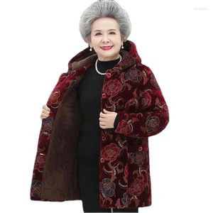 Trenchs pour femmes Manteau en coton à capuche épaissie d'âge moyen Grand-mère âgée en coton rembourré Ajouter une veste d'hiver chaude en velours Parkas