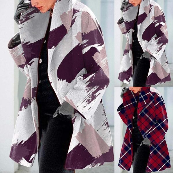 Gabardinas para mujer, abrigo grueso, cárdigan cálido de manga larga a la moda con solapa estampada, abrigo de invierno, chaquetas de lana para mujer