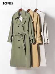 Gabardina para mujer, Toppies, rompevientos de primavera, largo para mujer, doble botonadura, prendas de vestir delgadas para mujer, moda 230331