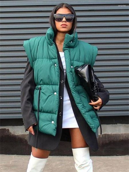 Trenchs de femmes Tossy Mode Sans Manches À Lacets Parkas Veste Femme Hiver Droite Col Roulé Pardessus Casual Chaud Dames Manteau