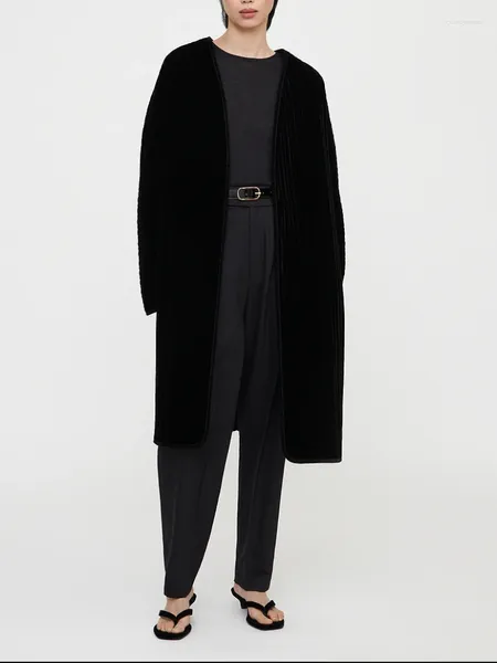 Trenchs de femmes fourre-tout 2023 ouvert avant noir manteau longline femme veste de marque de haute qualité