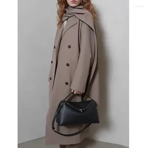 Gabardinas para mujer Totem Nicho Estilo bufanda Estilo minimalista versátil 2024 Otoño e invierno Chaqueta de abrigo de mezcla de lana cruzada Mujer