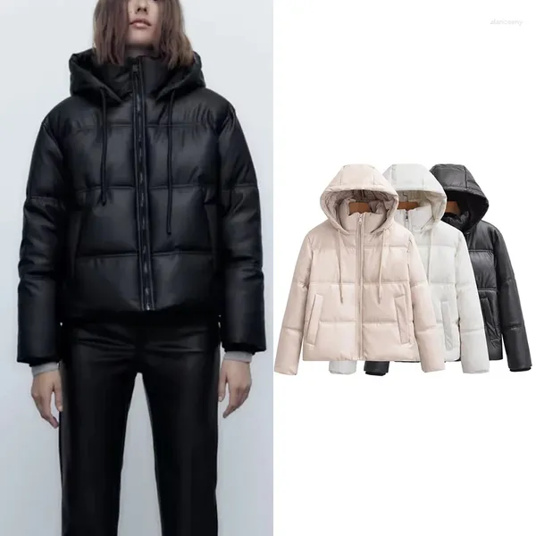 Trenchs de femmes TRAF ZR Femme Parka Hiver Manteau froid Vestes pour femmes 2024 Épais Cuir Chaud PU Femme Vêtements de dessus