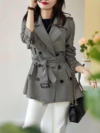 Dames Trenchcoats Trenchcoat voor Dames Herfst Winter Mode Korea Plaid Vintage Houndstooth Elegant Casual Bovenkleding Oversized jas Jas 230808