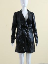 Trench Coats Trench Coats Tenomage Collier Couleur solide à manches longues manteau à manches longues Femmes Pu Leather Veste décontractée Automne Vestes de vêtements d'hiver