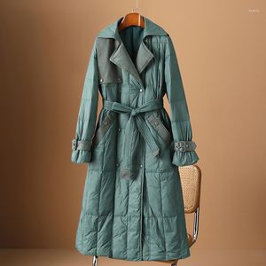 Trenchs de femmes manteaux turquoise patchwork chaud doudoune pour l'hiver 2023 coupe mince longue cape