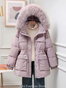 Trenchs de femmes TXII Down Jacket Femmes 2024 Version coréenne d'hiver épaissie à la mode grand col de fourrure mi-longueur manteau de canard blanc